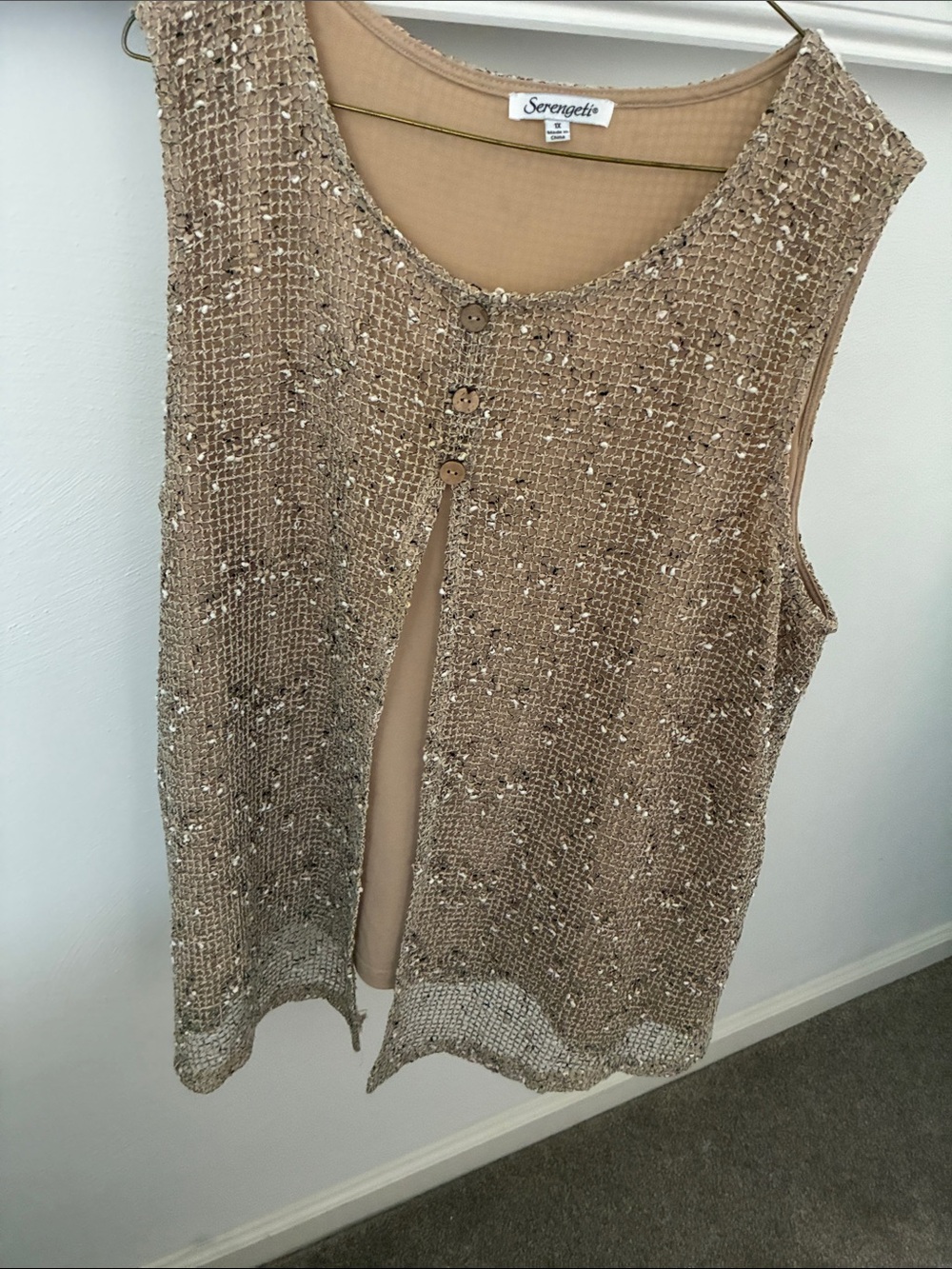 Serengeti Beige Tan Open-Knit Sleeveless Layering Vest